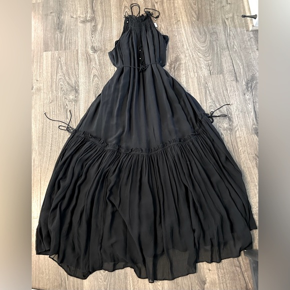 NWT Banana Republic Black Crinkle Maxi Dress with Silk - Size Small - Picture 6 of 13